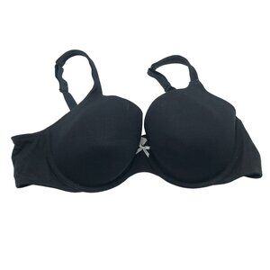 Cacique Lightly Lined T-Shirt Bra Black Cotton/Nylon Adjustable Straps 44C